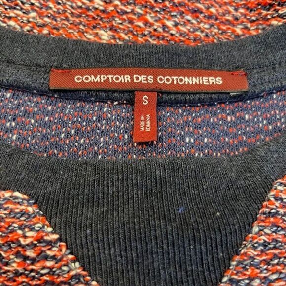 Comptoir Des Cotonniers Red and Navy Tweed Short Sleeve Crewneck Top Size Small - Picture 6 of 10
